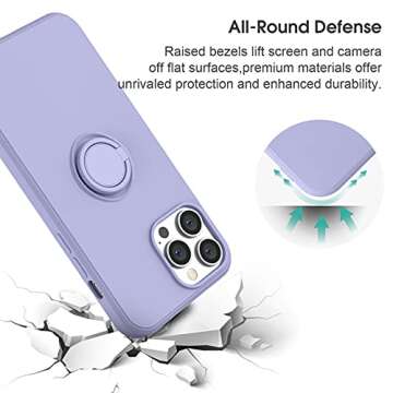 Abitku Compatible with iPhone 13 Pro Max Case, Silicone with 360°Ring Kickstand Holder (Support Magnetic Car Mount) Microfiber Cloth Fully Coverage Designed for iPhone 13 Pro Max 6.7 inch 2021(Purple)