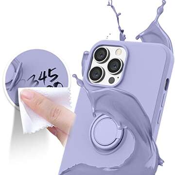 Abitku Compatible with iPhone 13 Pro Max Case, Silicone with 360°Ring Kickstand Holder (Support Magnetic Car Mount) Microfiber Cloth Fully Coverage Designed for iPhone 13 Pro Max 6.7 inch 2021(Purple)