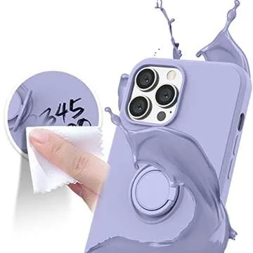 Abitku Compatible with iPhone 13 Pro Max Case, Silicone with 360°Ring Kickstand Holder (Support Magnetic Car Mount) Microfiber Cloth Fully Coverage Designed for iPhone 13 Pro Max 6.7 inch 2021(Purple)