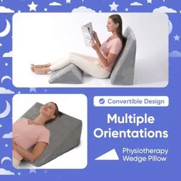 AllSett Health Bed Wedge Pillow – 2 Separate Memory Foam Incline Cushions, System for Legs, Knees and Back Support Pillow - Grey