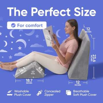 AllSett Health Bed Wedge Pillow – 2 Separate Memory Foam Incline Cushions, System for Legs, Knees and Back Support Pillow - Grey