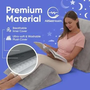AllSett Health Bed Wedge Pillow – 2 Separate Memory Foam Incline Cushions, System for Legs, Knees and Back Support Pillow - Grey