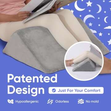 AllSett Health Bed Wedge Pillow – 2 Separate Memory Foam Incline Cushions, System for Legs, Knees and Back Support Pillow - Grey