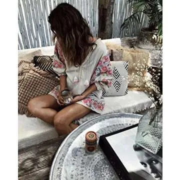 R.Vivimos Women's Floral Embroidery Tunic Dress for Autumn Style