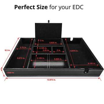 Valet Tray for Men, Nightstand Organizer, Entry Table Organizer, Catch All Tray, Dresser Organizer, Black Faux Leather Box, 6 Compartments
