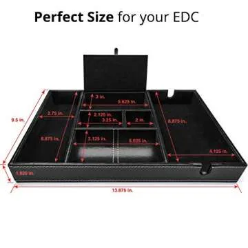 Valet Tray for Men, Nightstand Organizer, Entry Table Organizer, Catch All Tray, Dresser Organizer, Black Faux Leather Box, 6 Compartments