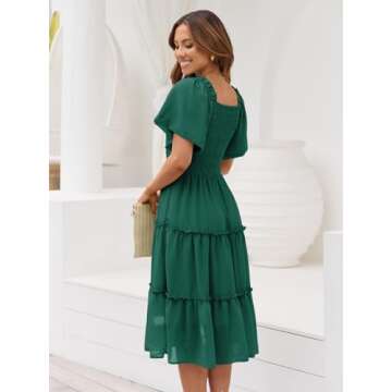 LILLUSORY Women Dresses Spring Summer 2025 Midi Graduation Bridal Baby Shower Casual Flowy Sun Sundress Trendy Brunch Cute Ladies Vacation Smocked Teacher Clothes Outfits Emerald Green M