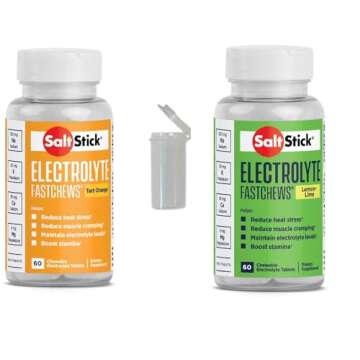 SaltStick FASTCHEWS® Variety 2-Pack - 60 Count Bottles of Tart Orange & Zesty Lemon-Lime with Free Race Ready Tube