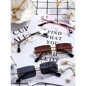 Frienda 4 Pairs Rimless Rectangle Sunglasses Frameless Square Glasses Vintage Transparent Eyewear for Women Men (Fresh Colors,Metal Frame)