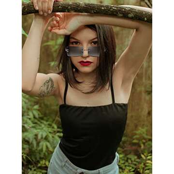 Frienda 4 Pairs Rimless Rectangle Sunglasses Frameless Square Glasses Vintage Transparent Eyewear for Women Men (Fresh Colors,Metal Frame)