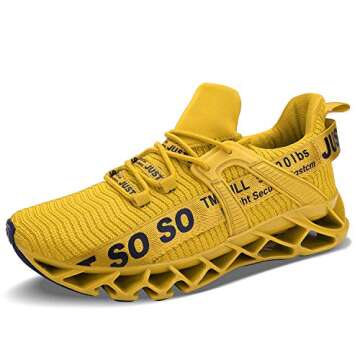UMYOGO Womens Road Running Shoes Mesh Breathable Sneakers Lightweight Fashion Sports Gym Athletic Shoes Yellow, Size EU40