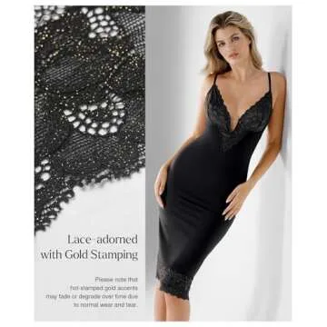 Popilush Corset Lace Shapewear Dress Deep V Bodycon Midi Dresses for Women Satin Drape Slip Club Party Night Out Black