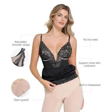 Popilush Corset Lace Shapewear Dress Deep V Bodycon Midi Dresses for Women Satin Drape Slip Club Party Night Out Black