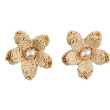 Stylish Mud Pie Raffia Flower Earrings for Women