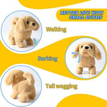 KSABVAIA Plush Golden Retriever Toy Puppy Electronic Interactive Dog - Walking, Barking, Tail Wagging, Stretching Companion Animal for Kids Toddlers