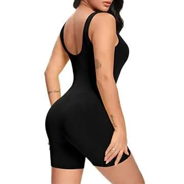 Fanuerg Women's Summer Solid Ribbed Sleeveless Tank Top Rompers Bodycon Shorts Jumpsuit Black S