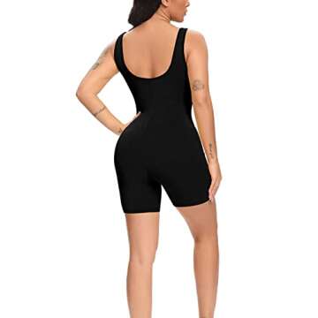 Fanuerg Women's Summer Solid Ribbed Sleeveless Tank Top Rompers Bodycon Shorts Jumpsuit Black S