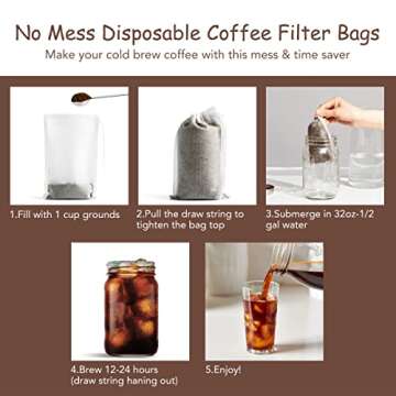 HOMYHEE Cold Brew Coffee Filters - 120 Count Disposable Bags