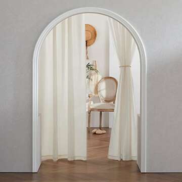 RYB HOME Flax Linen Semi Sheer Curtains European Half Privacy Window Drapes Light Filtering UV Prote...