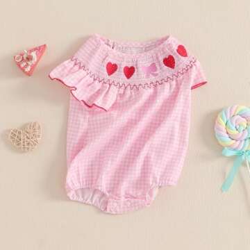 BemeyourBBs Newborn Baby Girl Valentines Day Outfit - Heart Bubble Romper (0-3 Months)