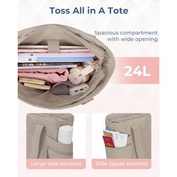 BAGSMART Tote Bag for Women, Gym Tote Bag with Zipper, Quilted Puffer Bag Top Handle Handbag Shoulde...