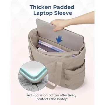 BAGSMART Tote Bag for Women, Gym Tote Bag with Zipper, Quilted Puffer Bag Top Handle Handbag Shoulder Hobo Bag for Travel Work, Grey