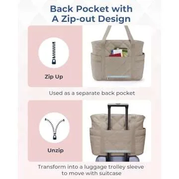 BAGSMART Tote Bag for Women, Gym Tote Bag with Zipper, Quilted Puffer Bag Top Handle Handbag Shoulder Hobo Bag for Travel Work, Grey