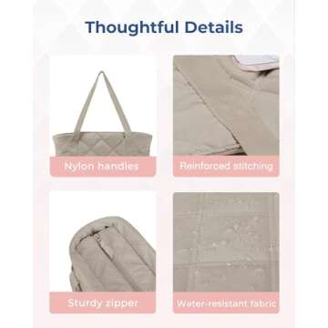 BAGSMART Tote Bag for Women, Gym Tote Bag with Zipper, Quilted Puffer Bag Top Handle Handbag Shoulder Hobo Bag for Travel Work, Grey