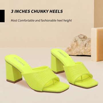 CAMSSOO Women's Square Open Toe Heels Sandals Block Chunky Heeled Sandals Yellow Mules Slip on Flip Flops Slide Sandals Size 9.5 CN41