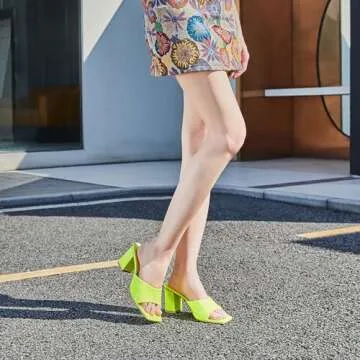 CAMSSOO Women's Square Open Toe Heels Sandals Block Chunky Heeled Sandals Yellow Mules Slip on Flip Flops Slide Sandals Size 9.5 CN41