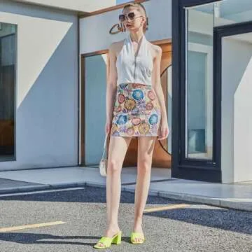 CAMSSOO Women's Square Open Toe Heels Sandals Block Chunky Heeled Sandals Yellow Mules Slip on Flip Flops Slide Sandals Size 9.5 CN41