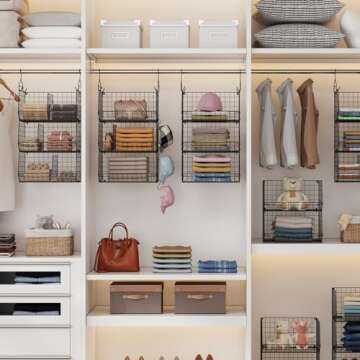 Jautokerdar 3 Tier Closet Hanging Shelves with Divider, Extra Large Closet Organizers and Storage, Clothes Hanging Organizer Clothing Sweaters Handbags Clutches Accessories