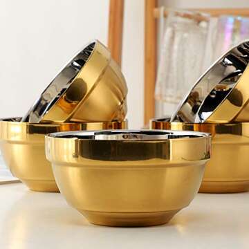 TUPMFG Stainless Steel Bowl Set: 17 Oz Cereal Bowl of 6 with Double Walled Insulated - Dishwasher Sa...