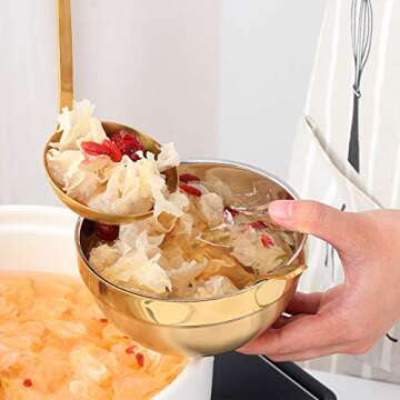 TUPMFG Stainless Steel Bowl Set: 17 Oz Cereal Bowl of 6 with Double Walled Insulated - Dishwasher Safe Unbreakable Deep Soup Bowl Home Kitchen & Child (Gold)