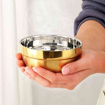 TUPMFG Stainless Steel Bowl Set: 17 Oz Cereal Bowl of 6 with Double Walled Insulated - Dishwasher Safe Unbreakable Deep Soup Bowl Home Kitchen & Child (Gold)