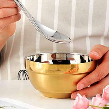 TUPMFG Stainless Steel Bowl Set: 17 Oz Cereal Bowl of 6 with Double Walled Insulated - Dishwasher Safe Unbreakable Deep Soup Bowl Home Kitchen & Child (Gold)