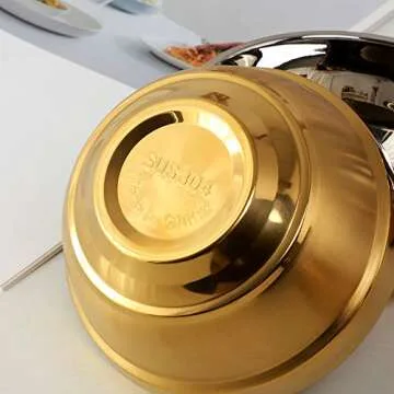 TUPMFG Stainless Steel Bowl Set: 17 Oz Cereal Bowl of 6 with Double Walled Insulated - Dishwasher Safe Unbreakable Deep Soup Bowl Home Kitchen & Child (Gold)