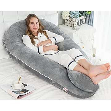 AngQi Pregnancy Body Pillow with Gray Velvet Cover, U Shaped Full Body Pillow Maternity Pillow