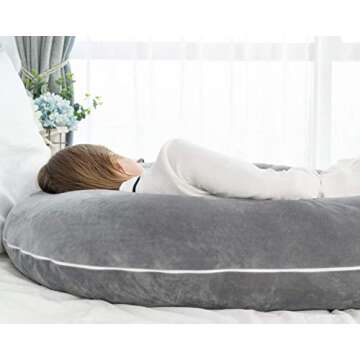 AngQi Pregnancy Body Pillow with Gray Velvet Cover, U Shaped Full Body Pillow Maternity Pillow