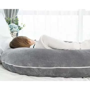 AngQi Pregnancy Body Pillow with Gray Velvet Cover, U Shaped Full Body Pillow Maternity Pillow