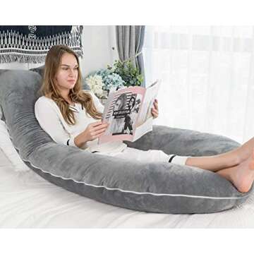 AngQi Pregnancy Body Pillow with Gray Velvet Cover, U Shaped Full Body Pillow Maternity Pillow