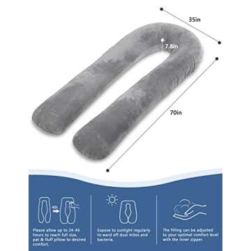 AngQi Pregnancy Body Pillow with Gray Velvet Cover, U Shaped Full Body Pillow Maternity Pillow