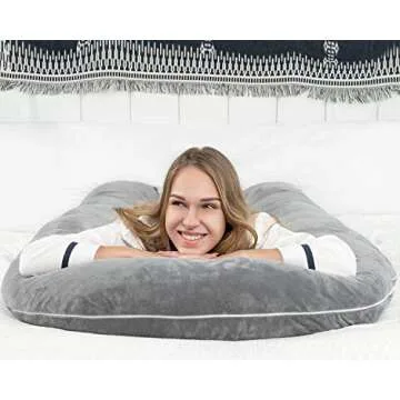 AngQi Pregnancy Body Pillow with Gray Velvet Cover, U Shaped Full Body Pillow Maternity Pillow