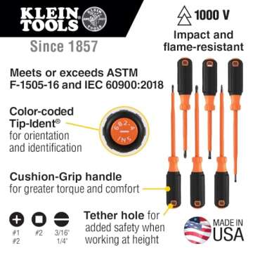 Klein Tools 85076INS Insulated Screwdriver Set: 1000V Electrical Screwdrivers, 6-Piece
