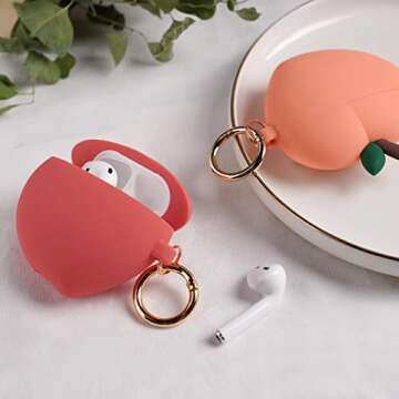 elago Peach Cover Compatible with Apple AirPods Case, 3D Cute Design Case Cover with Keychain (Peach...