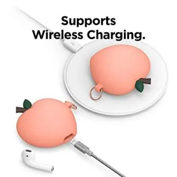 elago Peach Cover Compatible with Apple AirPods Case, 3D Cute Design Case Cover with Keychain (Peach) [US Patent Registered]