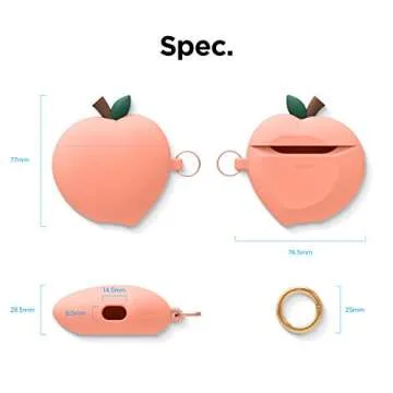elago Peach Cover Compatible with Apple AirPods Case, 3D Cute Design Case Cover with Keychain (Peach) [US Patent Registered]