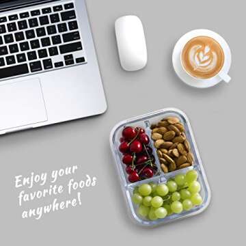 Glass Meal Prep Containers - 4-Pack 35 Oz. 3 Compartment Bento Box Lunch Containers | Bento Lunch Bo...