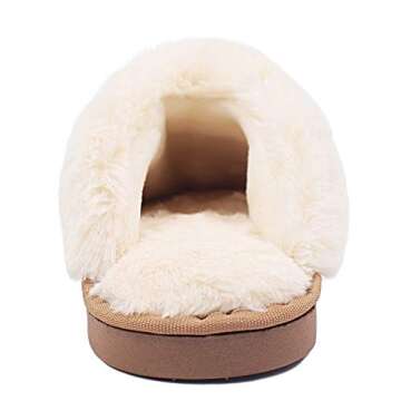 SUSHAN Womens Slippers Soft Plush Warm House Shoes Anti-Slip Fluffy Indoor/Outdoor Slippers Tan 40-41