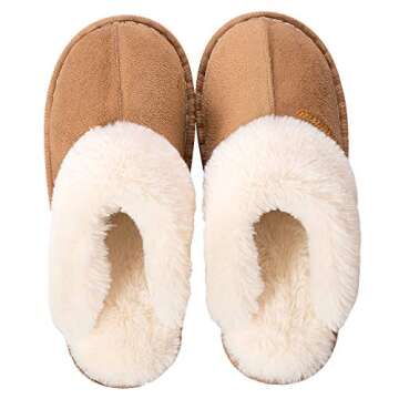 SUSHAN Womens Slippers Soft Plush Warm House Shoes Anti-Slip Fluffy Indoor/Outdoor Slippers Tan 40-41